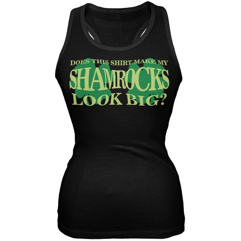Big Irish Shamrocks Funny Black Junior Soft Tank Top