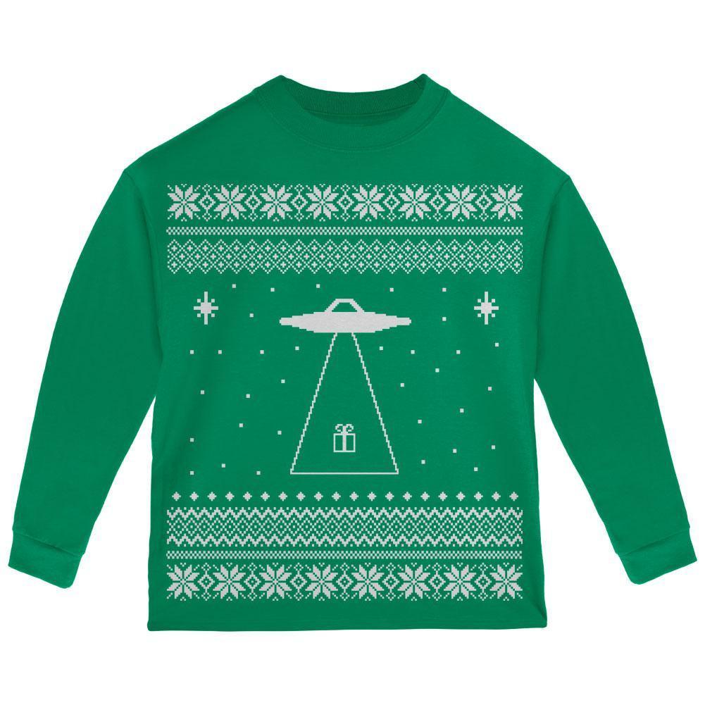 Alien Beam Ugly Christmas Sweater Black Toddler Long Sleeve T