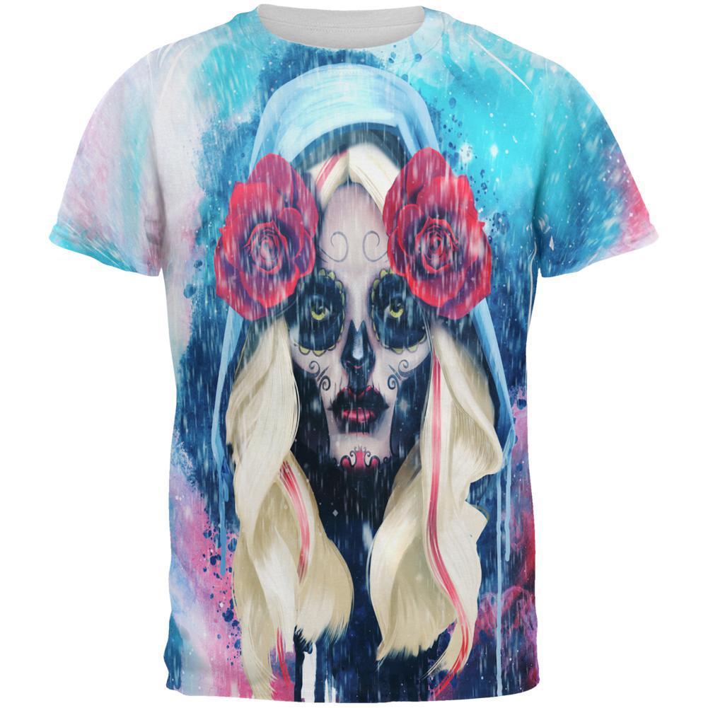 Halloween Day of the Dead Sugar Skull Girl Rain All Over Mens T Shirt