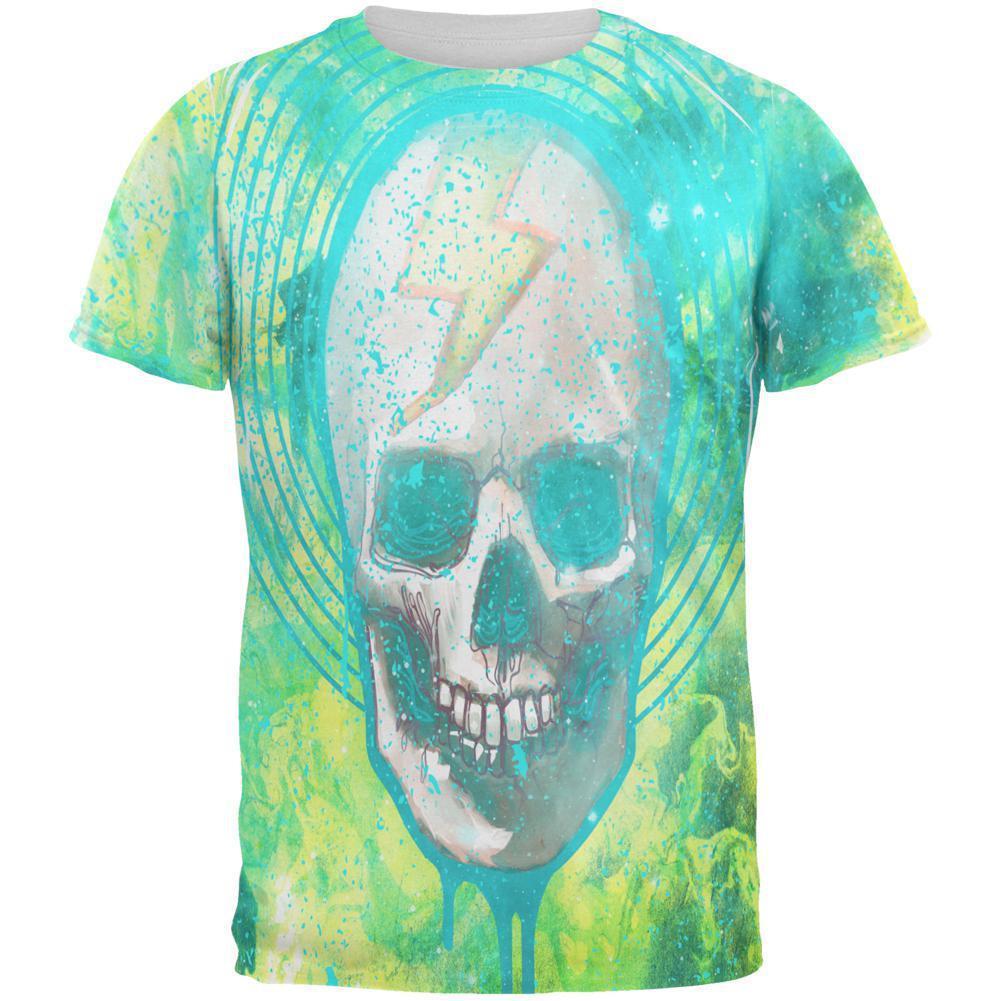 Halloween Lightning Bolt Skull Distressed Plasma All Over Mens T Shirt