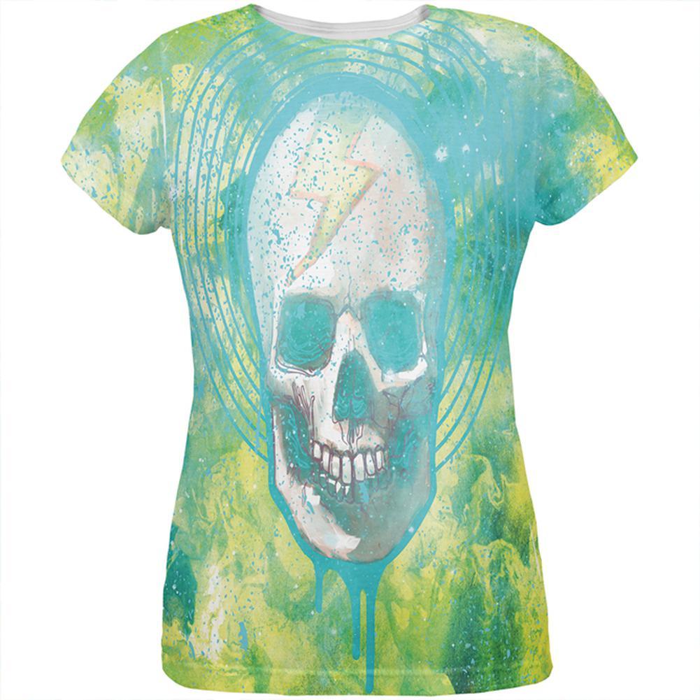 Halloween Lightning Bolt Skull Distressed Plasma All Over Womens T Shirt