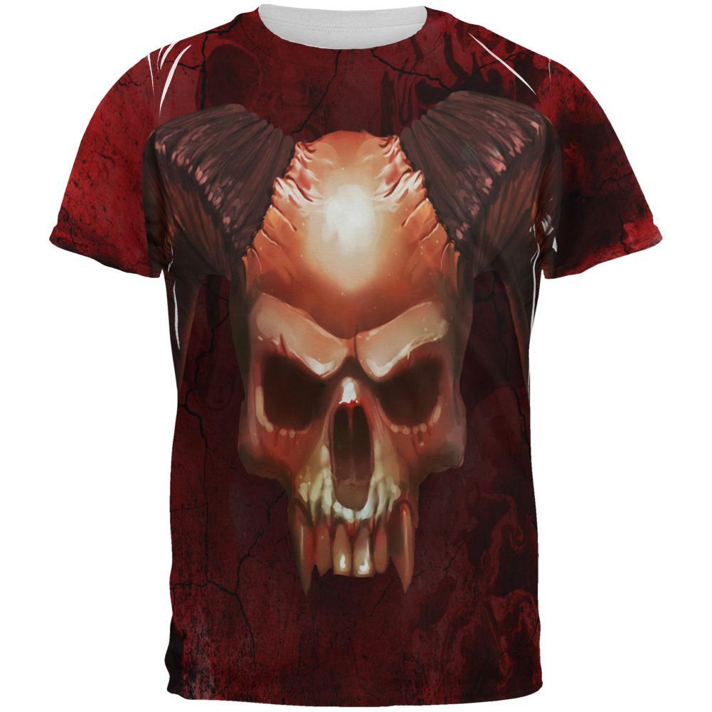 Halloween Horned Demon Skull From Hell All Over Mens T Shirt