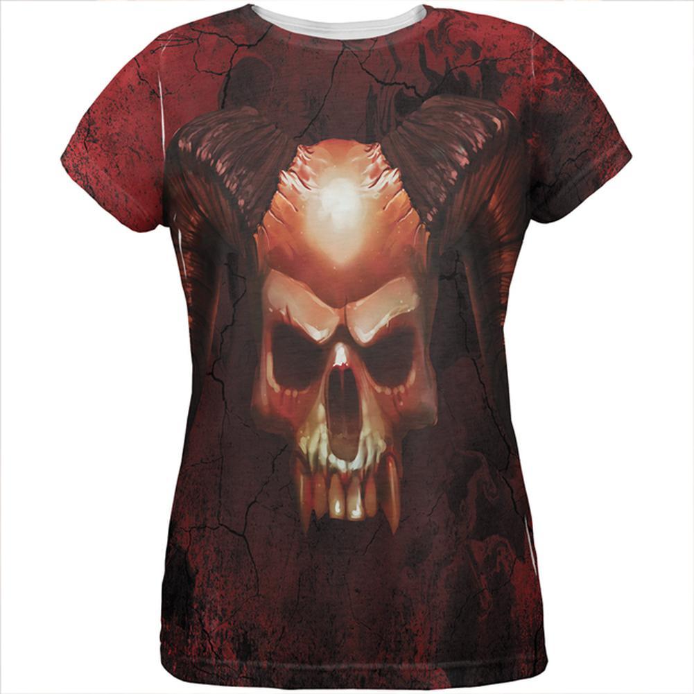 Halloween Horned Demon Skull From Hell All Over Womens T Shirt