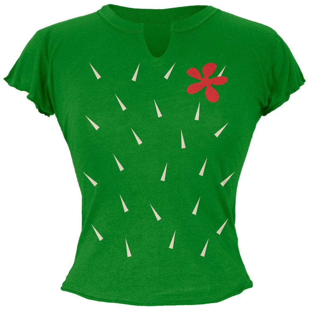 Halloween Cactus Costume Juniors Raw Edge T Shirt