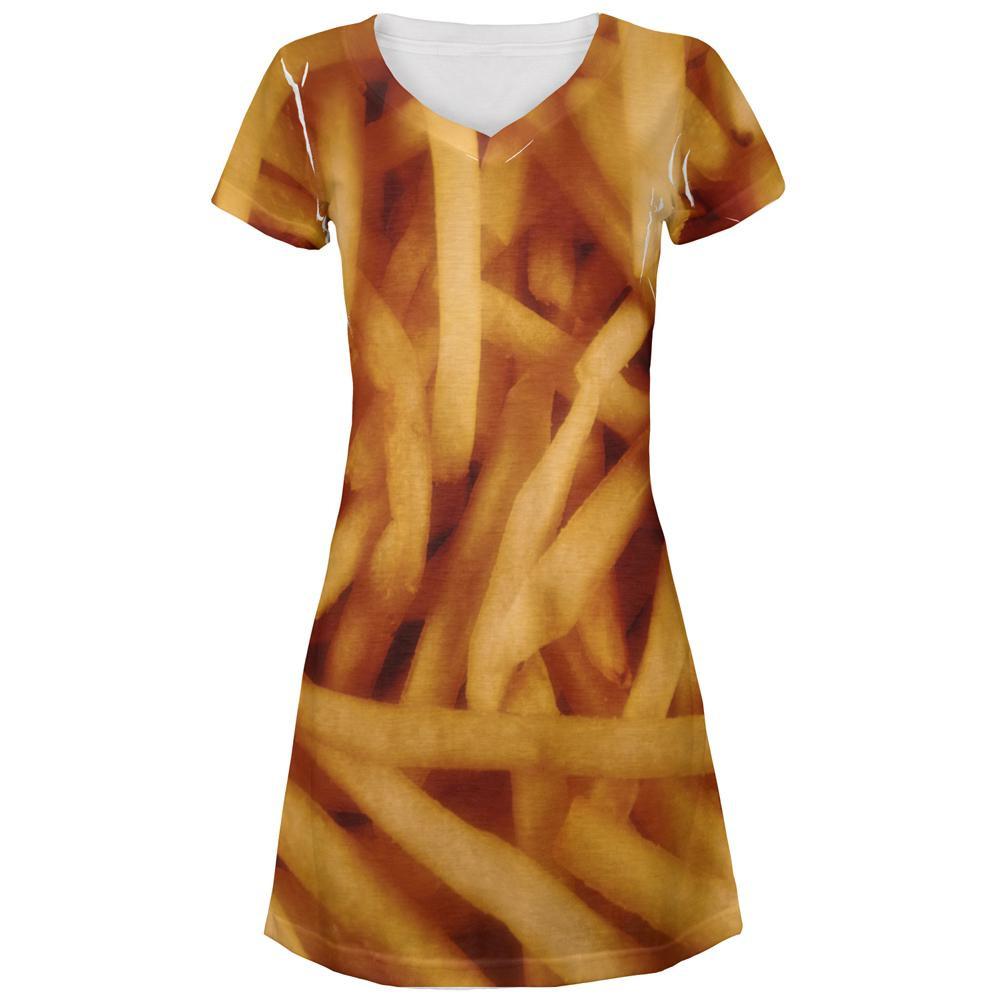 Fast Food Golden French Fries Costume All Over Juniors V-Neck Dress