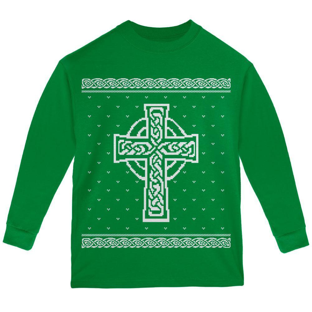 Celtic Cross Irish Ugly Christmas Sweater Youth Long Sleeve T Shirt