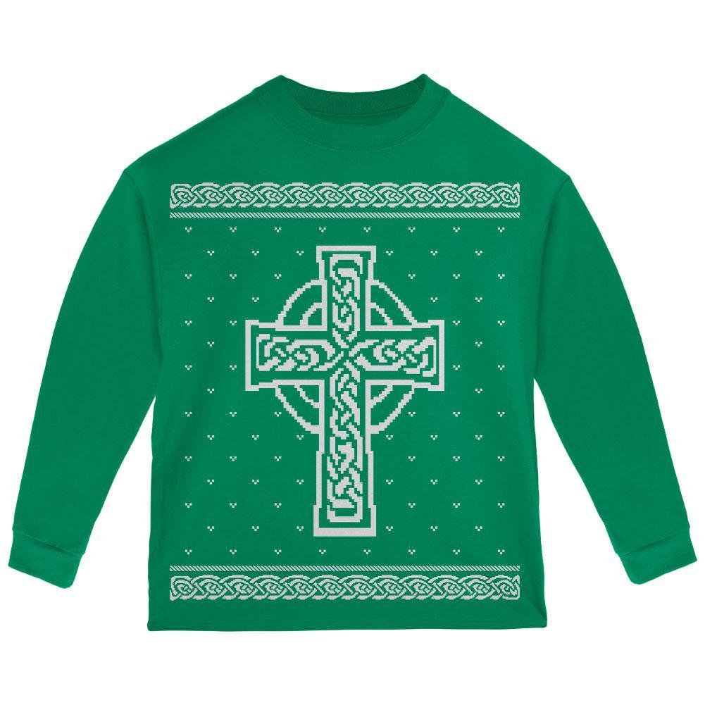 Celtic Cross Irish Ugly Christmas Sweater Toddler Long Sleeve T Shirt