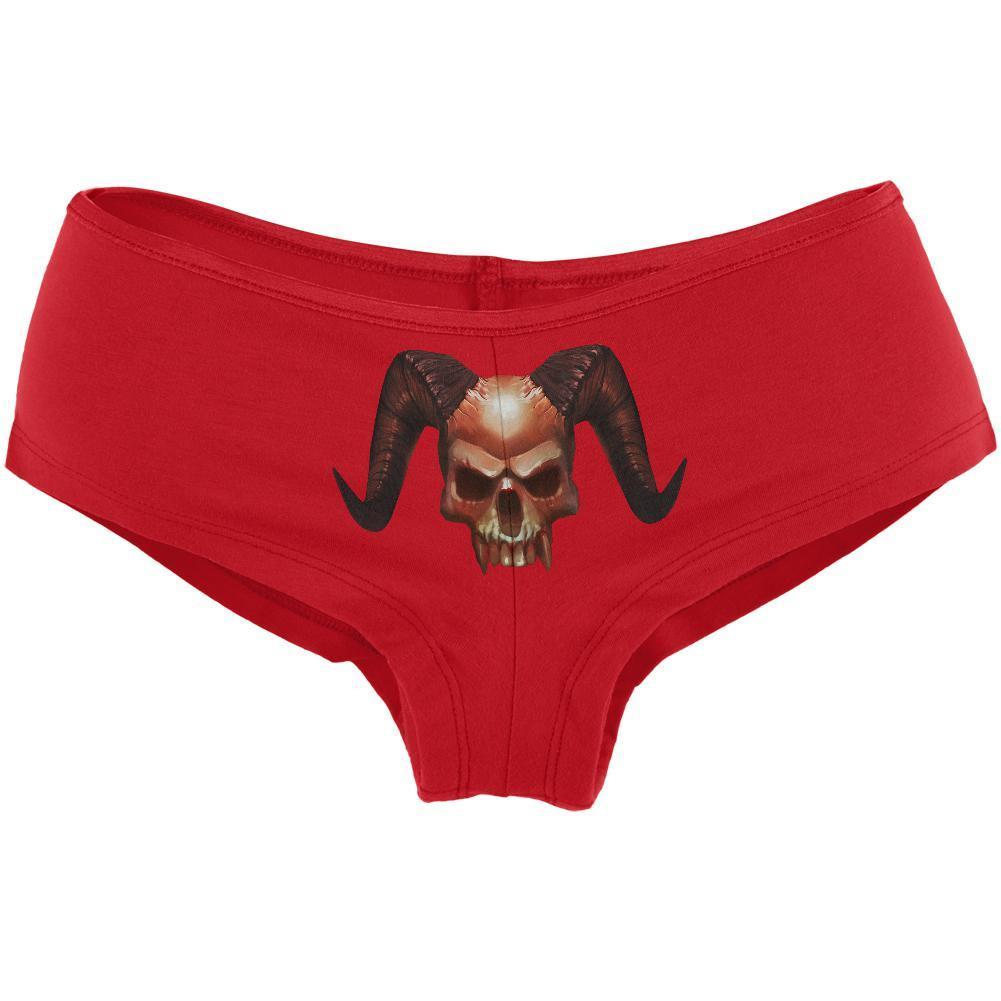 Halloween Horned Demon Skull From Hell Womens Booty Shorts