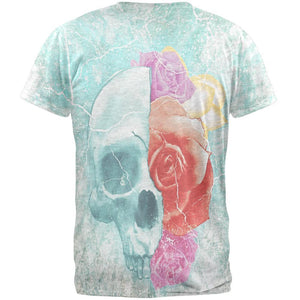 Halloween Distressed Skull and Flowers Mens T Shirt