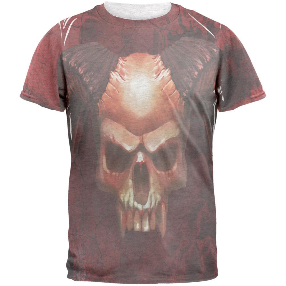 Halloween Horned Demon Skull From Hell Mens T Shirt