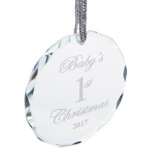 Baby's First 1st Christmas 2017 Etched Round Crystal Ornament