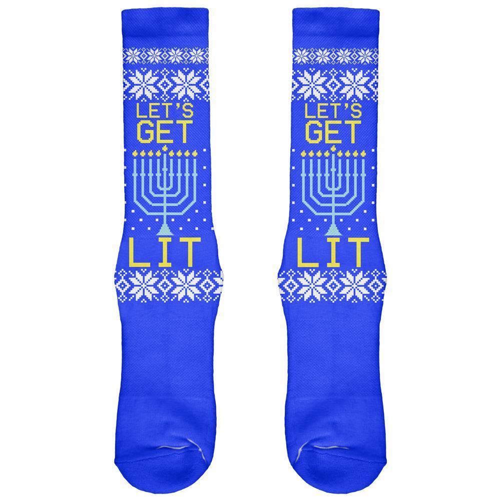 Get Lit Menorah Ugly Hanukkah Sweater All Over Soft Socks