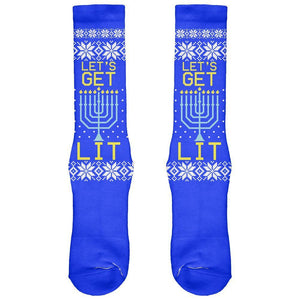 Get Lit Menorah Ugly Hanukkah Sweater All Over Soft Socks