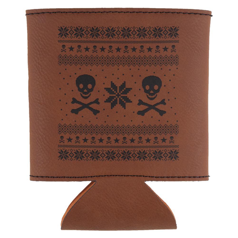 Skull And Crossbones Ugly Christmas Sweater Etched Leatherette Can Cooler