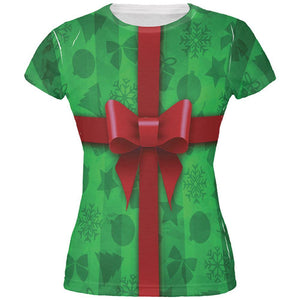 Green Christmas Present Costume All Over Juniors T Shirt