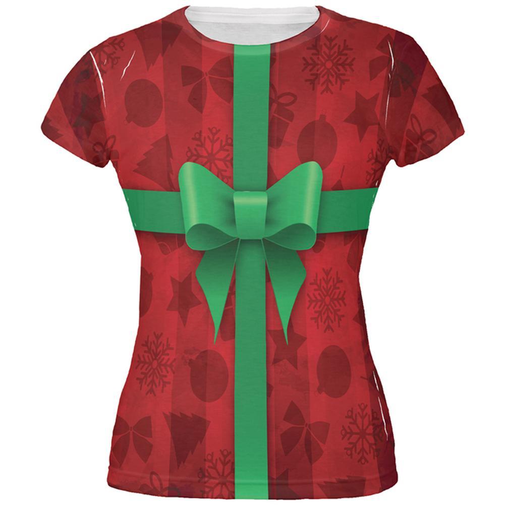 Red Christmas Present Costume All Over Juniors T Shirt