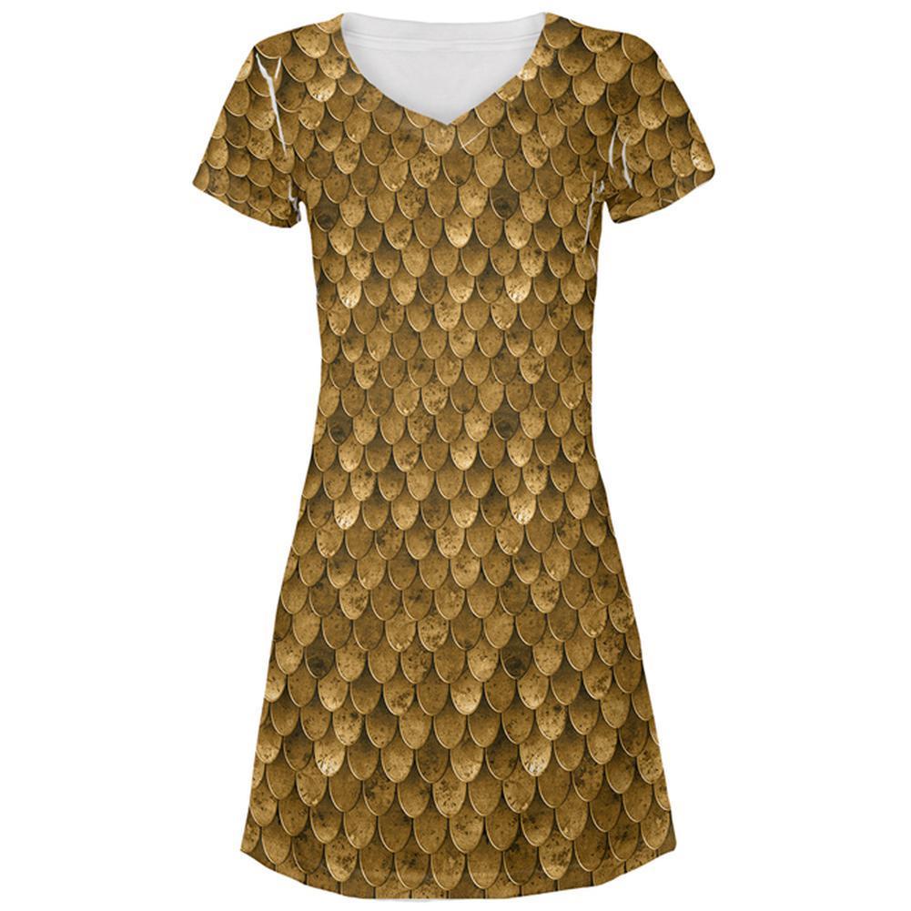 Halloween Bronze Scale Mail Armor Costume All Over Juniors Beach Cover-Up Dress