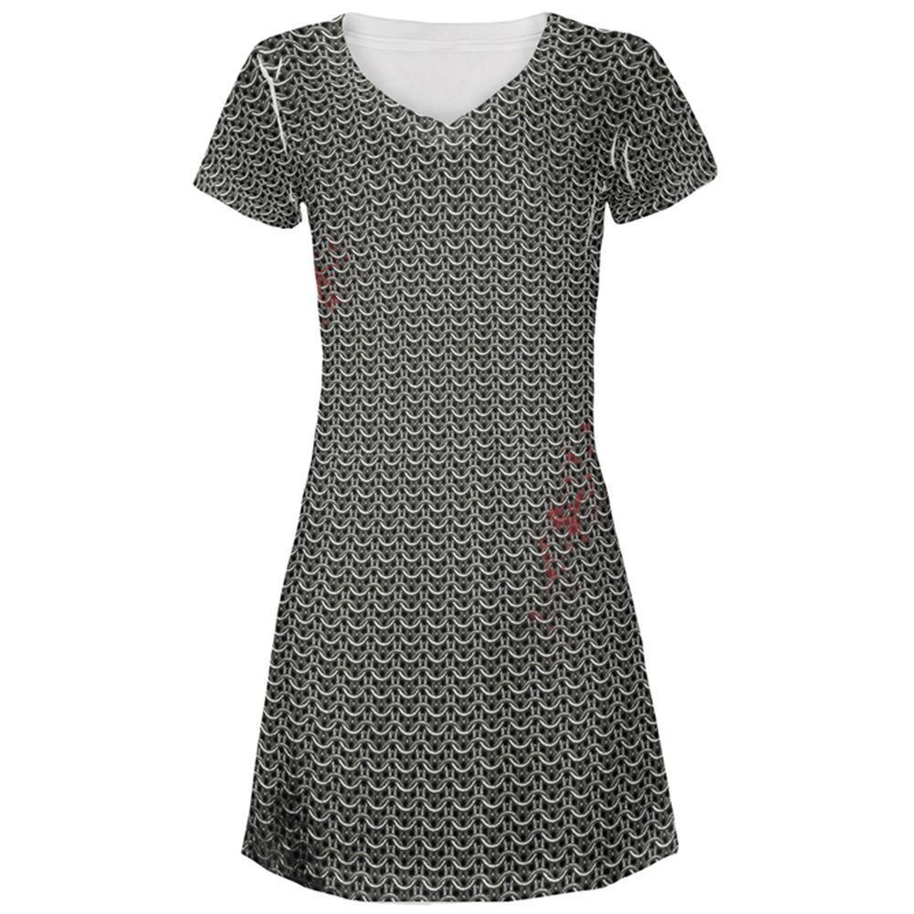 Halloween Battle Damage Chainmail Costume All Over Juniors Beach Cover-Up Dress