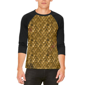 Halloween Battle Damage Bronze Scale Armor Costume Mens Raglan T Shirt