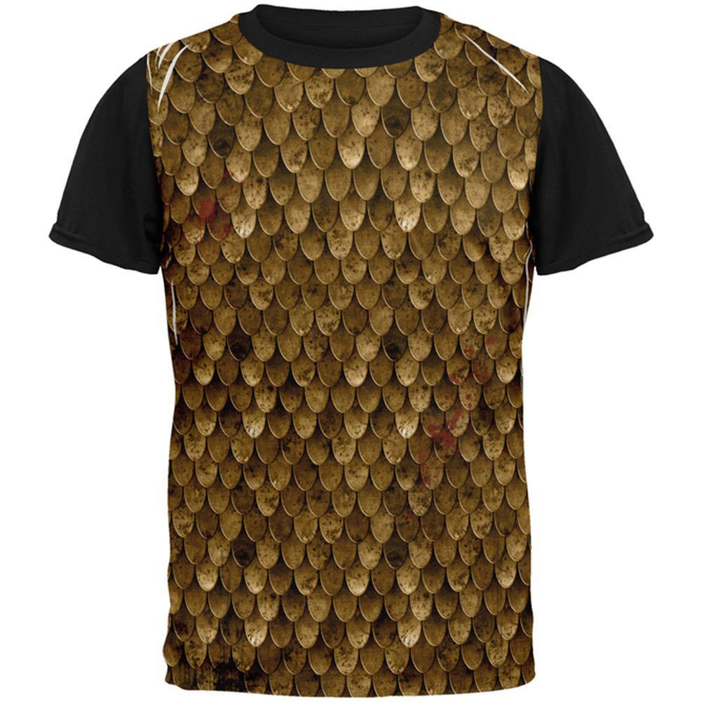 Halloween Battle Damage Bronze Scale Armor Costume All Over Mens Black Back T Shirt