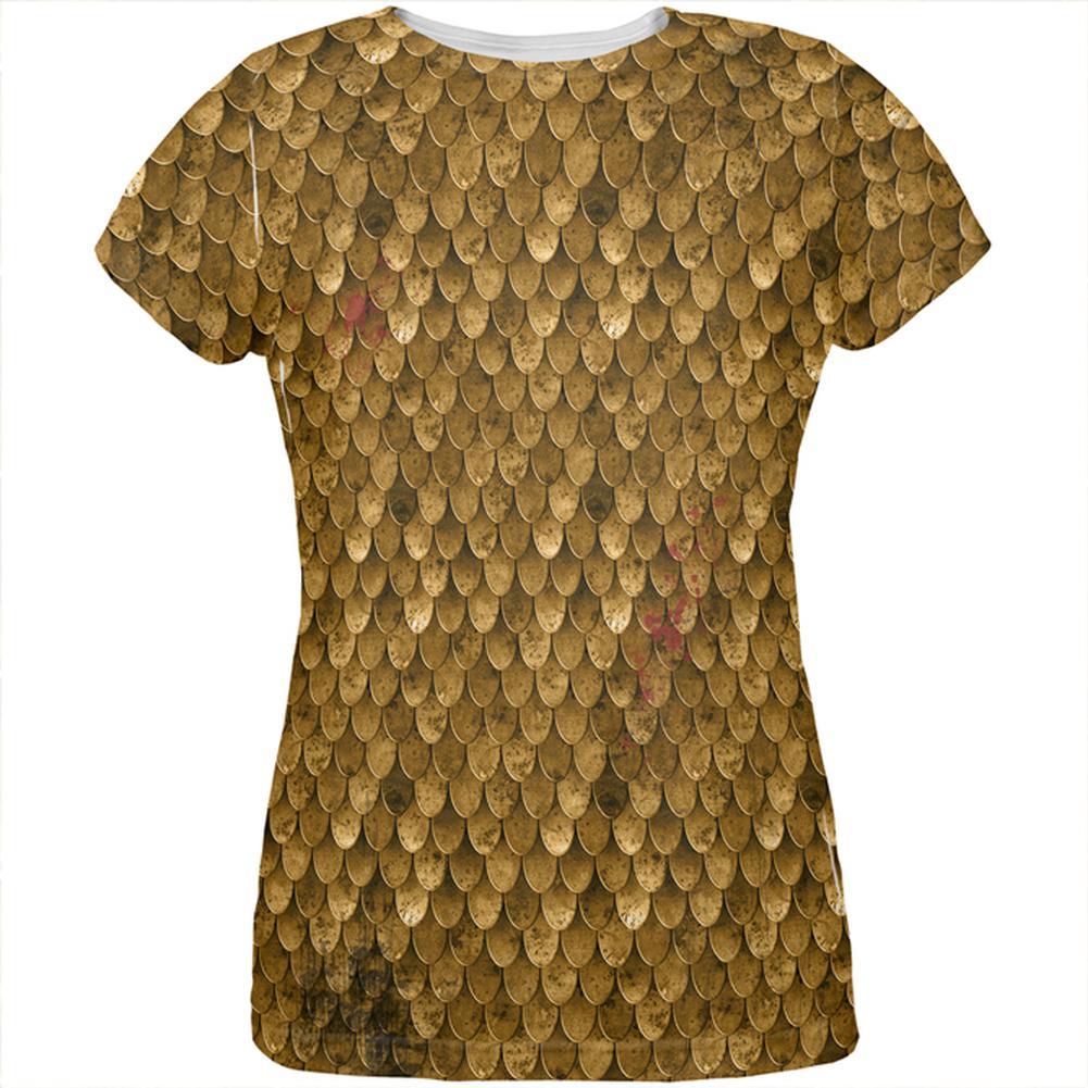 Halloween Battle Damage Bronze Scale Armor Costume All Over Womens T Shirt