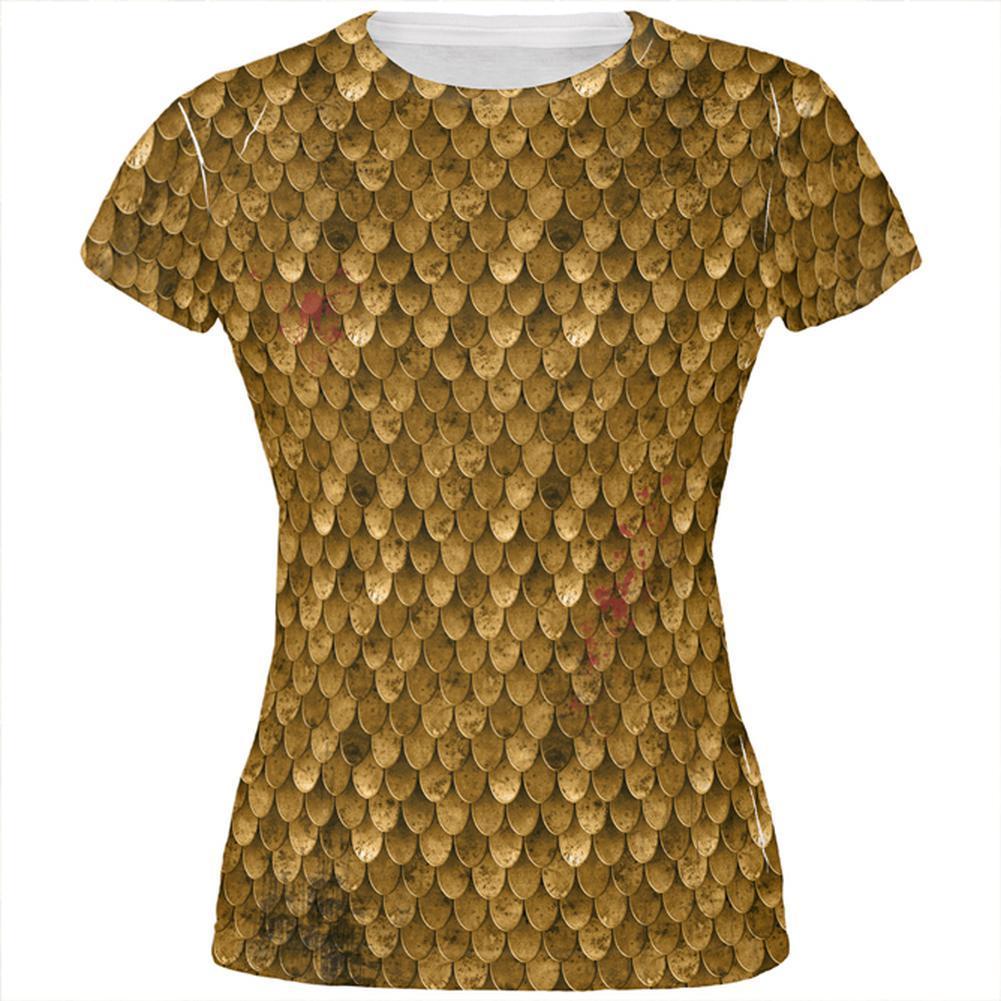 Halloween Battle Damage Bronze Scale Armor Costume All Over Juniors T Shirt
