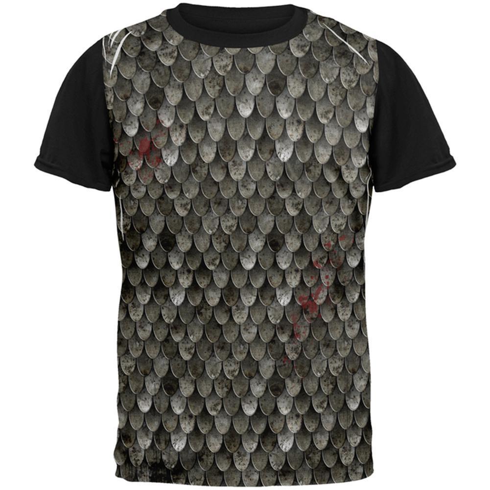Halloween Battle Damage Steel Scale Armor Costume All Over Mens Black Back T Shirt