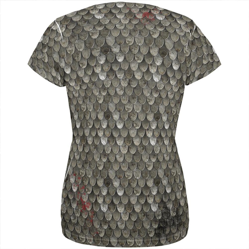 Halloween Battle Damage Steel Scale Armor Costume All Over Womens T Shirt