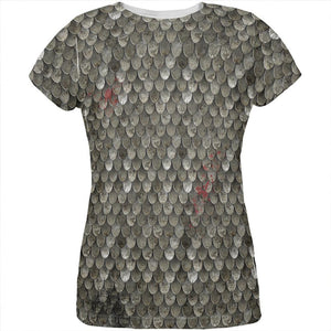 Halloween Battle Damage Steel Scale Armor Costume All Over Womens T Shirt