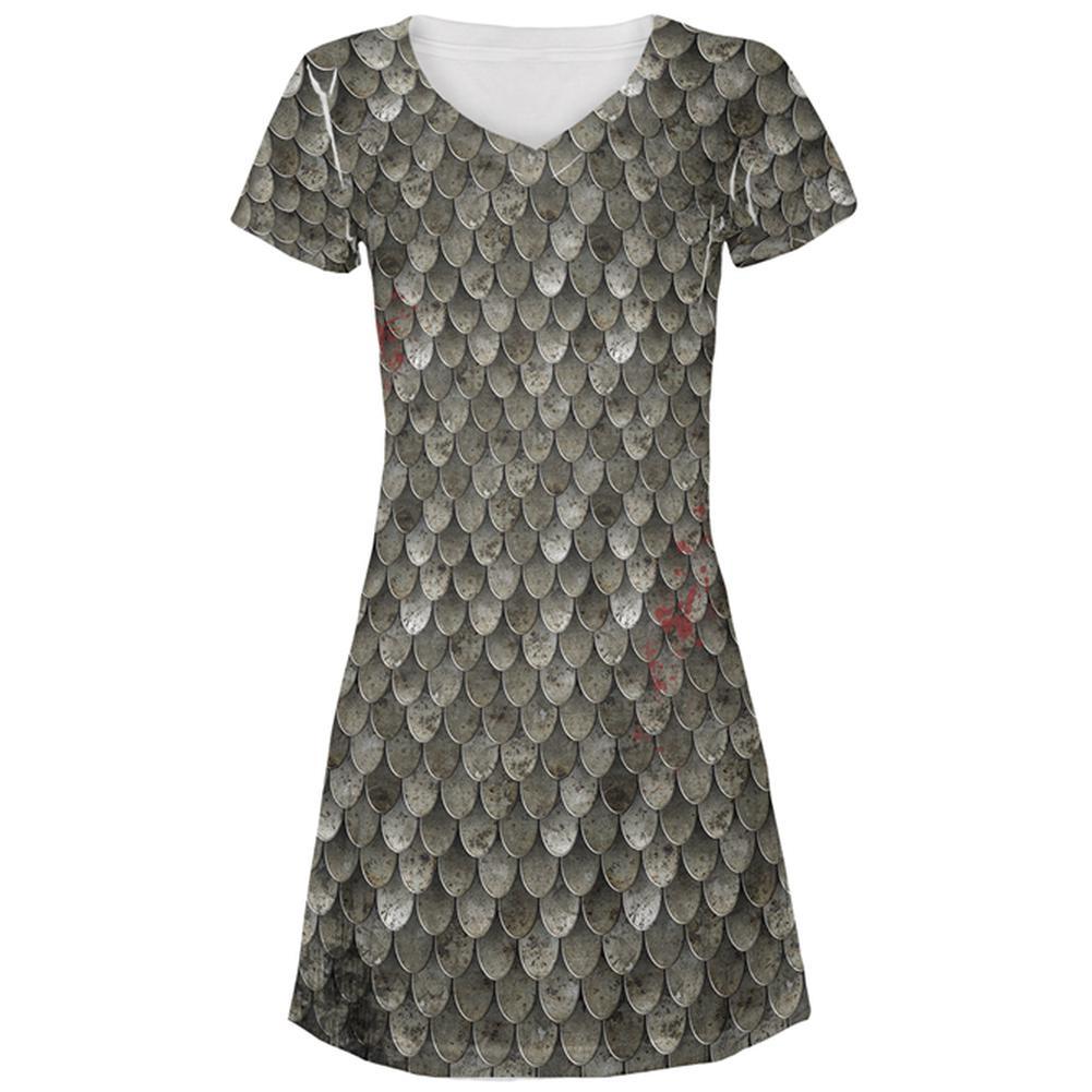 Halloween Battle Damage Steel Scale Armor Costume All Over Juniors Beach Cover-Up Dress
