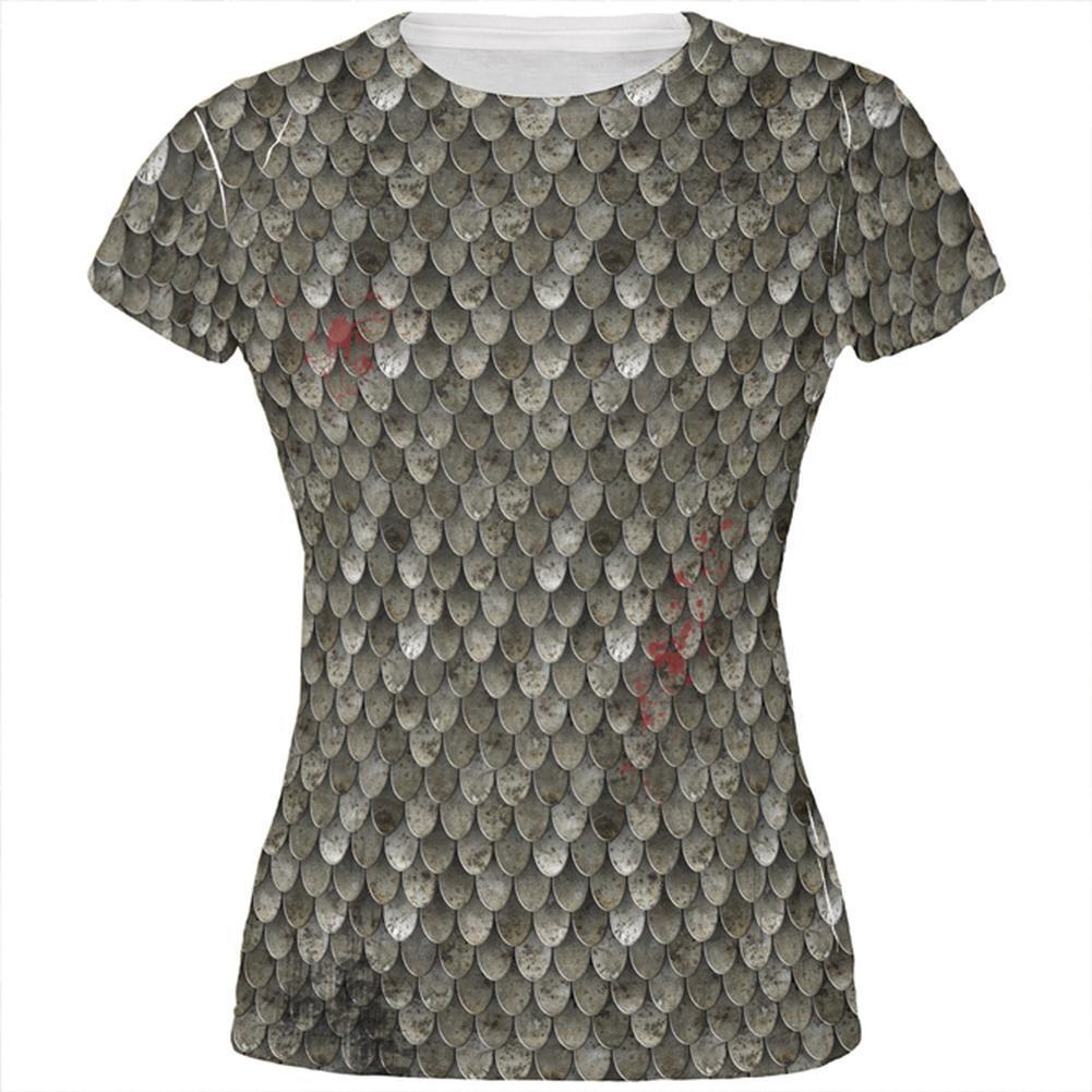 Halloween Battle Damage Steel Scale Armor Costume All Over Juniors T Shirt