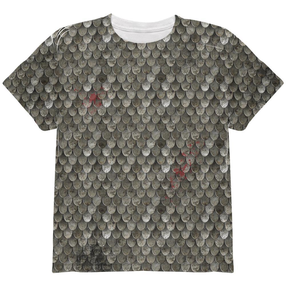 Halloween Battle Damage Steel Scale Armor Costume All Over Youth T Shirt