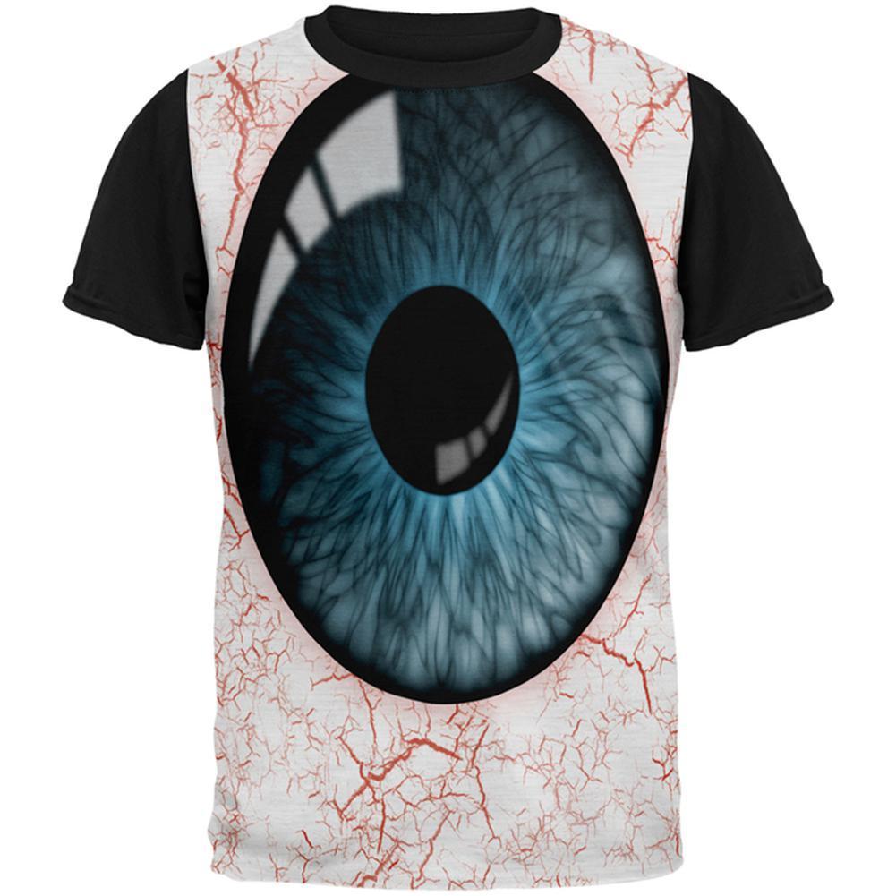 Halloween Blue Creepy Eyeball Costume All Over Mens Black Back T Shirt