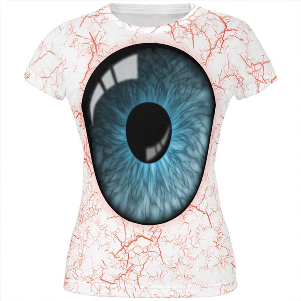 Halloween Blue Creepy Eyeball Costume All Over Juniors T Shirt