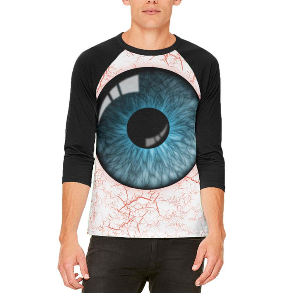 Halloween Blue Creepy Eyeball Costume Mens Raglan T Shirt