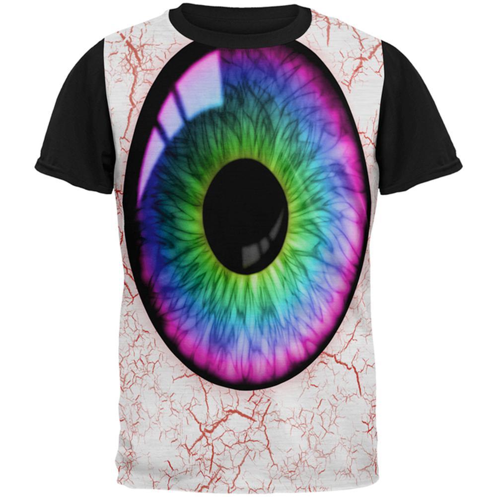 Halloween Rainbow Creepy Eyeball Costume All Over Mens Black Back T Shirt