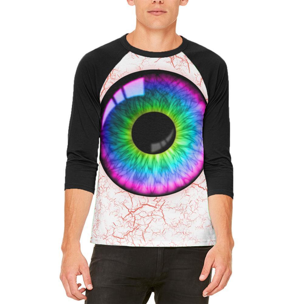Halloween Rainbow Creepy Eyeball Costume Mens Raglan T Shirt