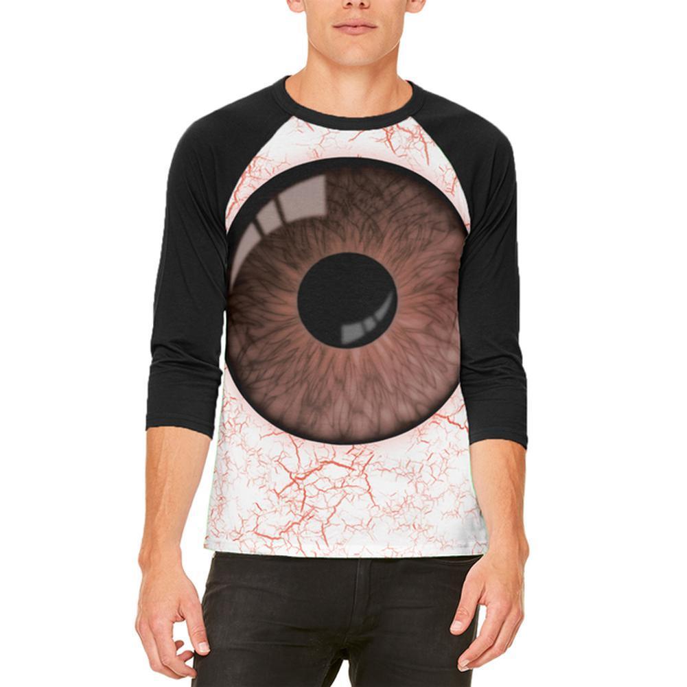 Halloween Brown Creepy Eyeball Costume Mens Raglan T Shirt