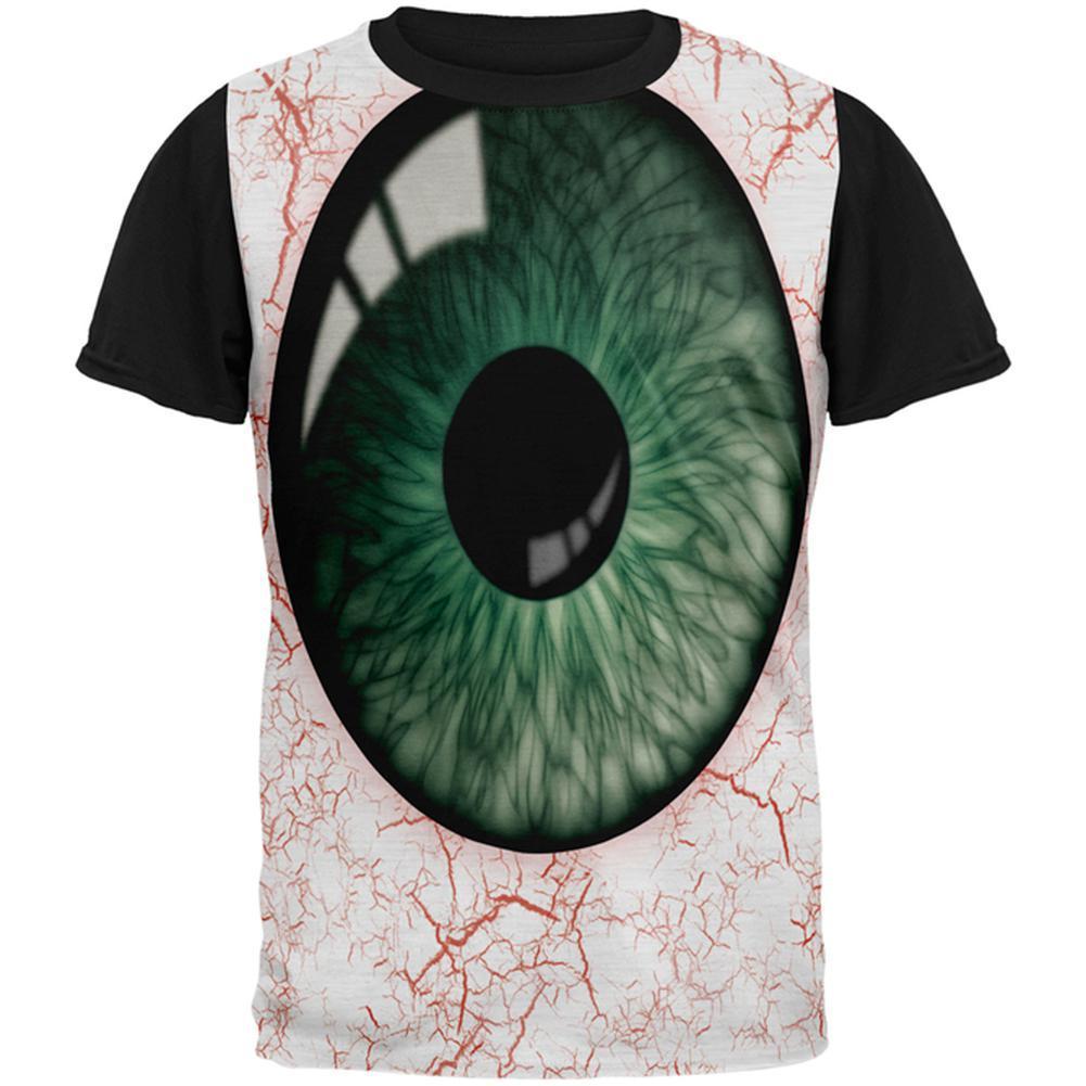 Halloween Green Creepy Eyeball Costume All Over Mens Black Back T Shirt