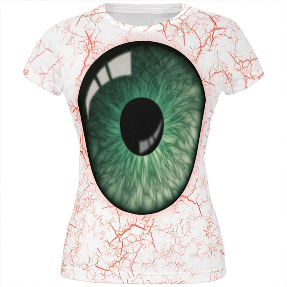 Halloween Green Creepy Eyeball Costume All Over Juniors T Shirt