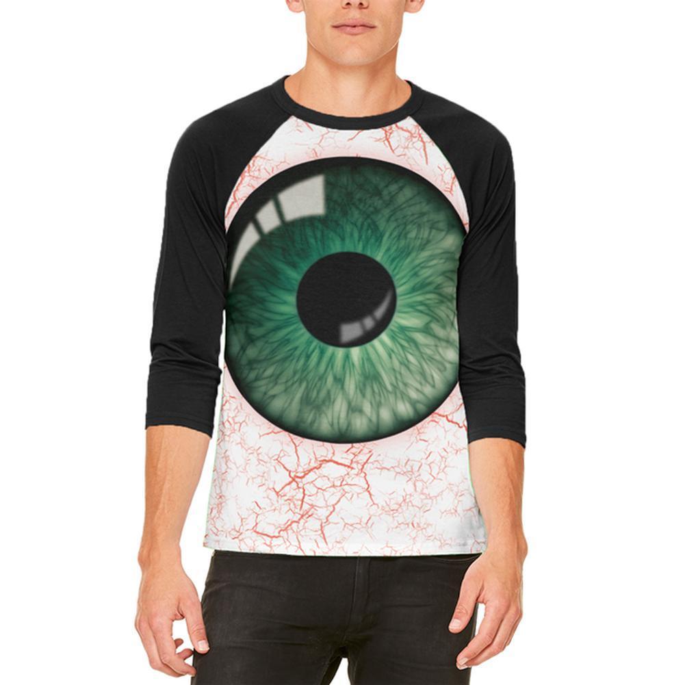 Halloween Green Creepy Eyeball Costume Mens Raglan T Shirt