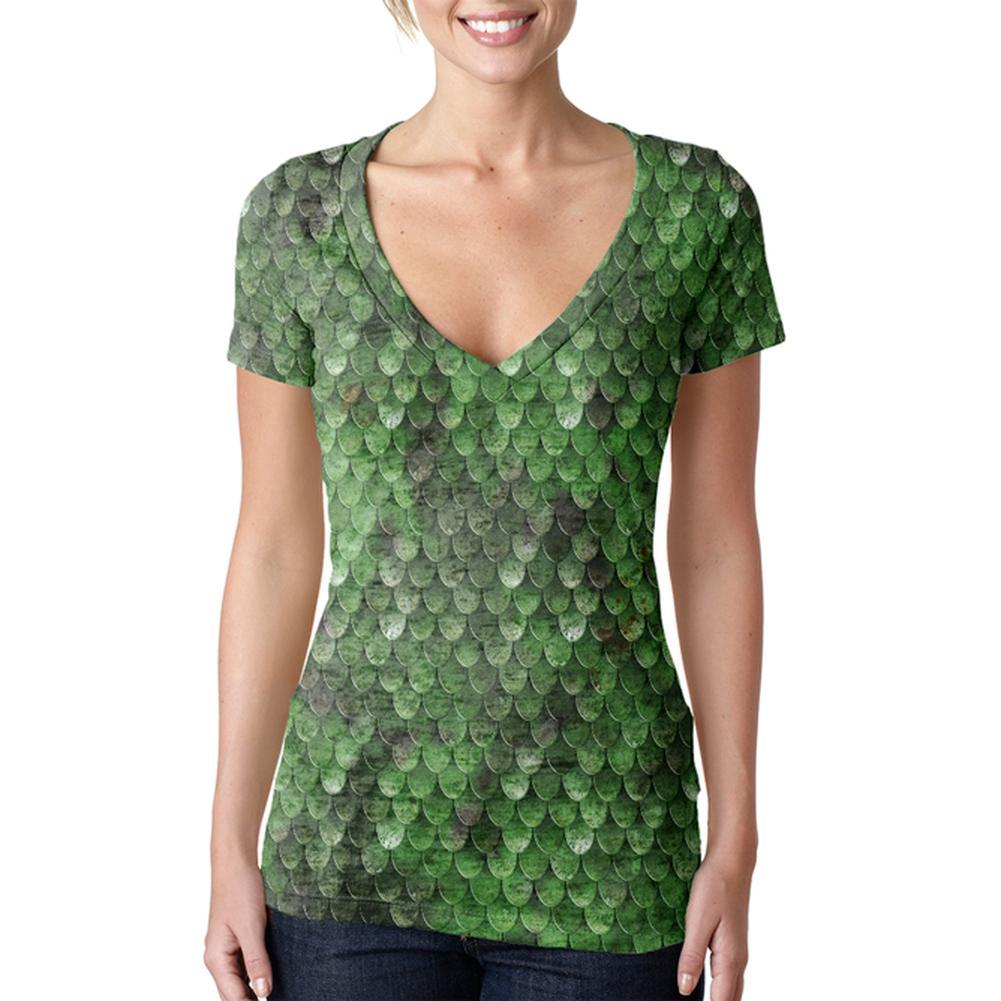 Halloween Wood Elf Scale Mail Armor Costume Juniors Burnout V-Neck T-Shirt