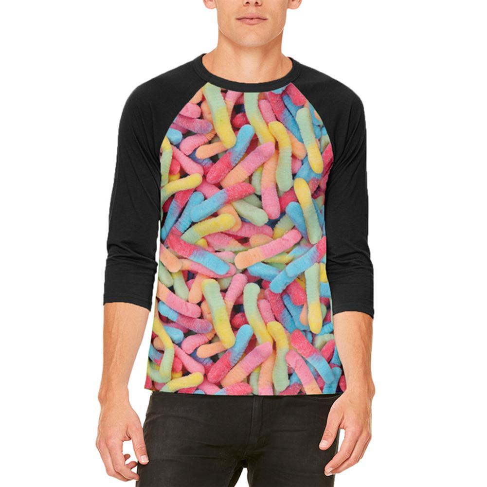 Halloween Sour Gummy Worms Mens Raglan T Shirt