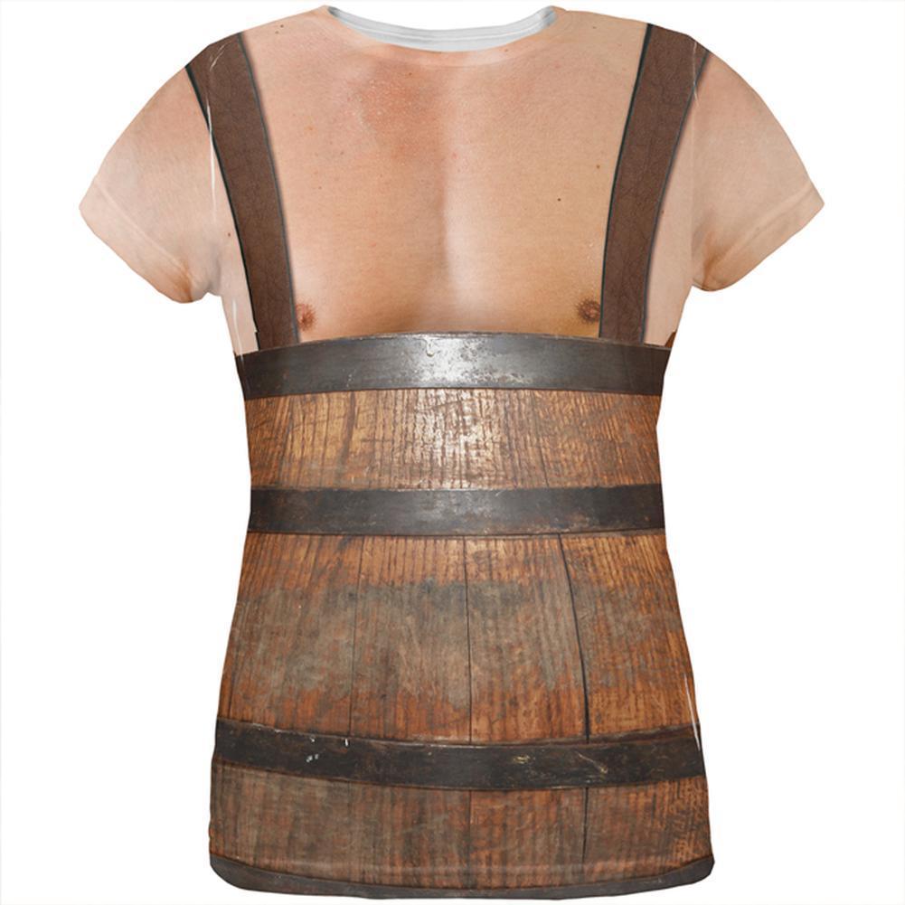 Halloween Man in Barrel Suspenders Costume All Over Womens T Shirt