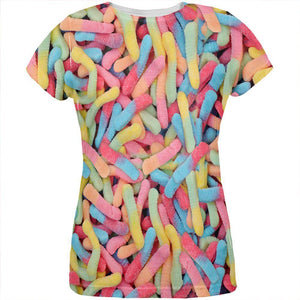 Halloween Sour Gummy Worms All Over Womens T Shirt