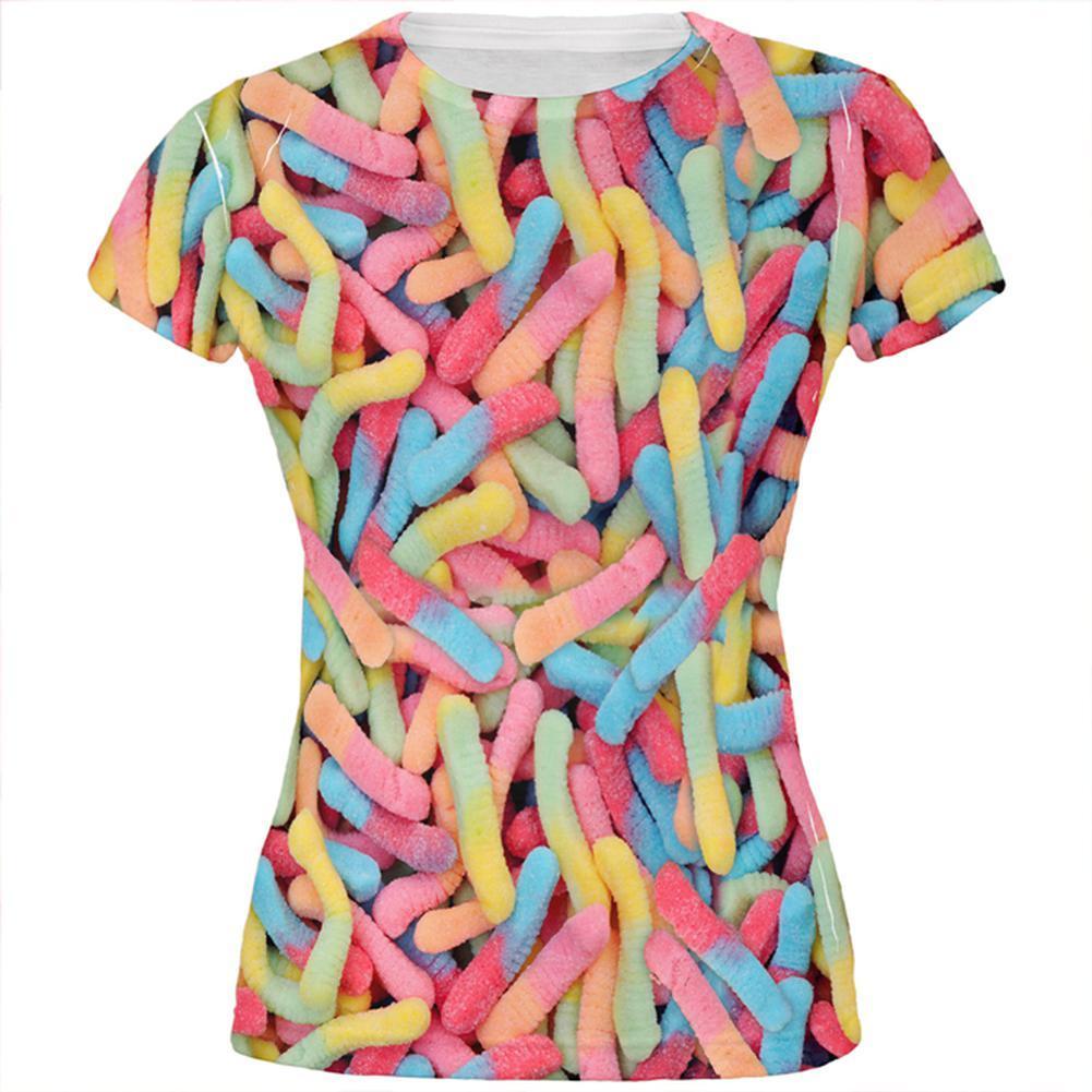 Halloween Sour Gummy Worms All Over Juniors T Shirt