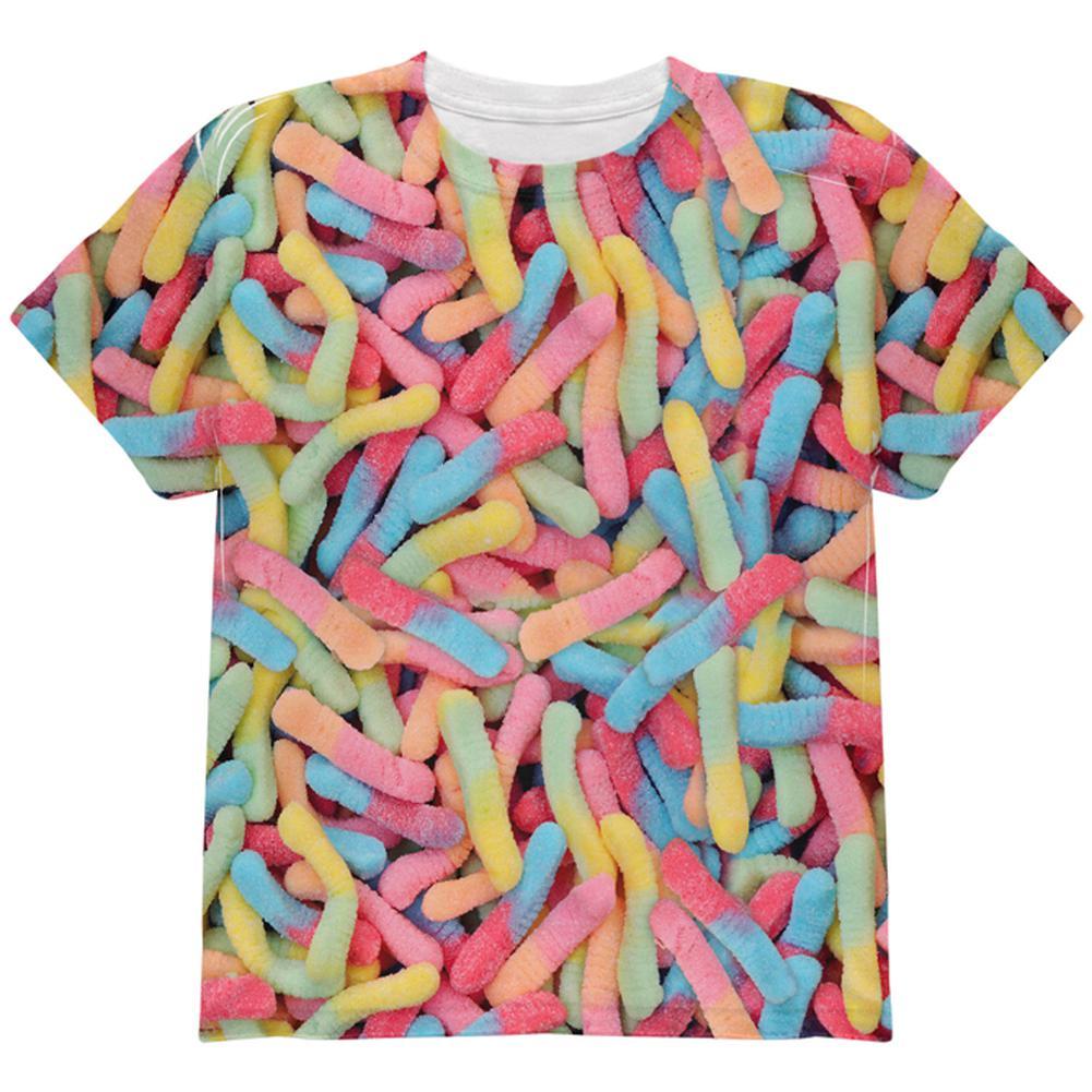 Halloween Sour Gummy Worms All Over Youth T Shirt