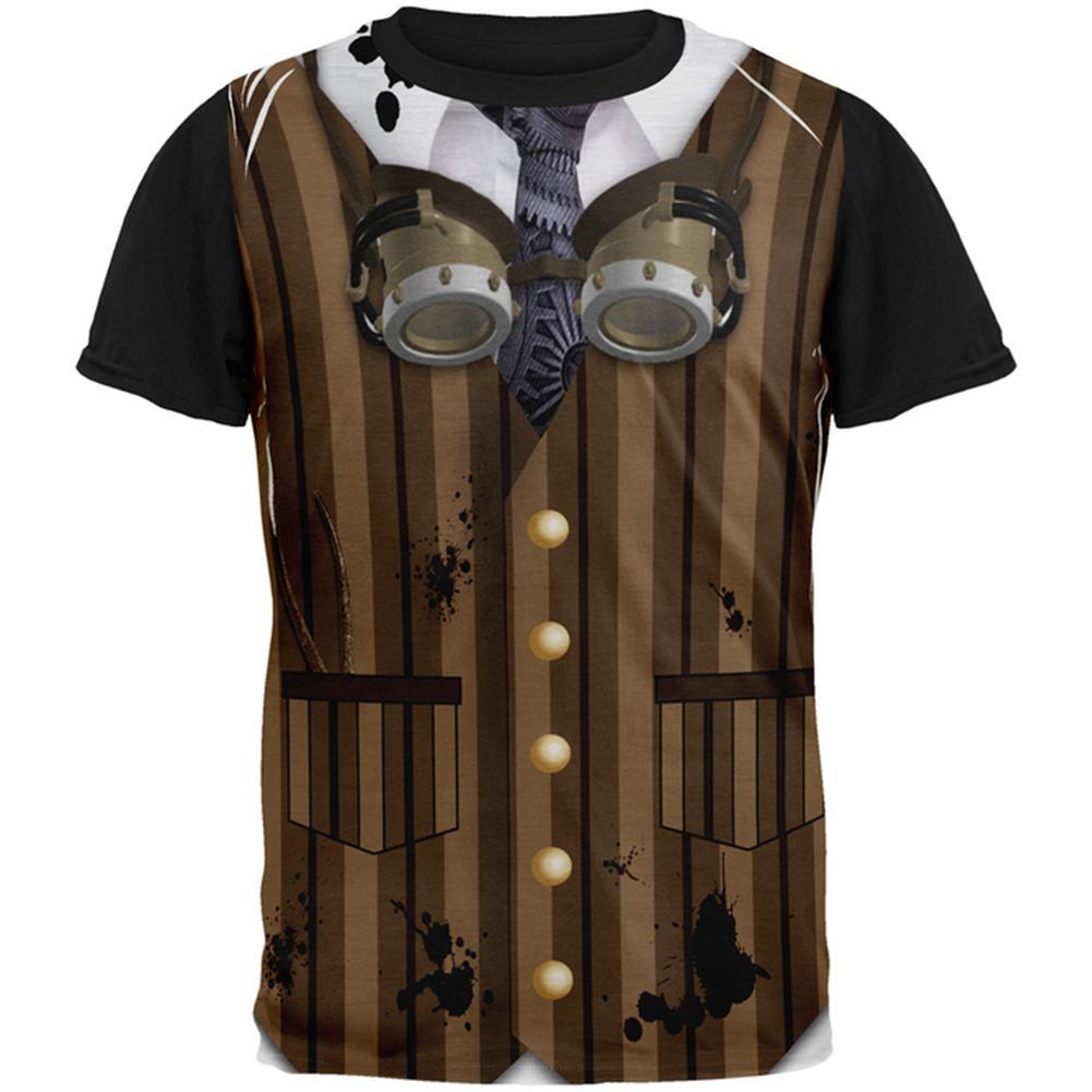 Halloween Steam Punk Engineer Costume All Over Mens Black Back T Shirt