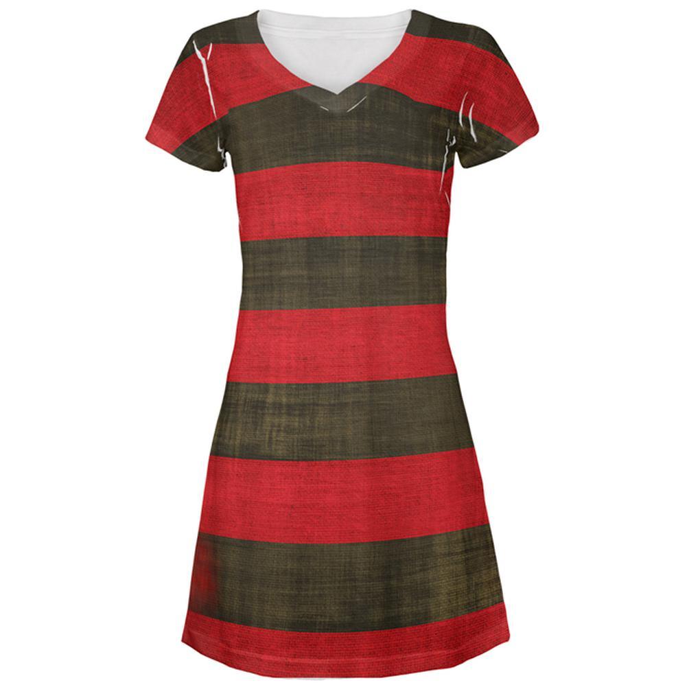 Halloween Striped and Bloody Nightmare Sweater All Over Juniors Beach Cover-Up Dress