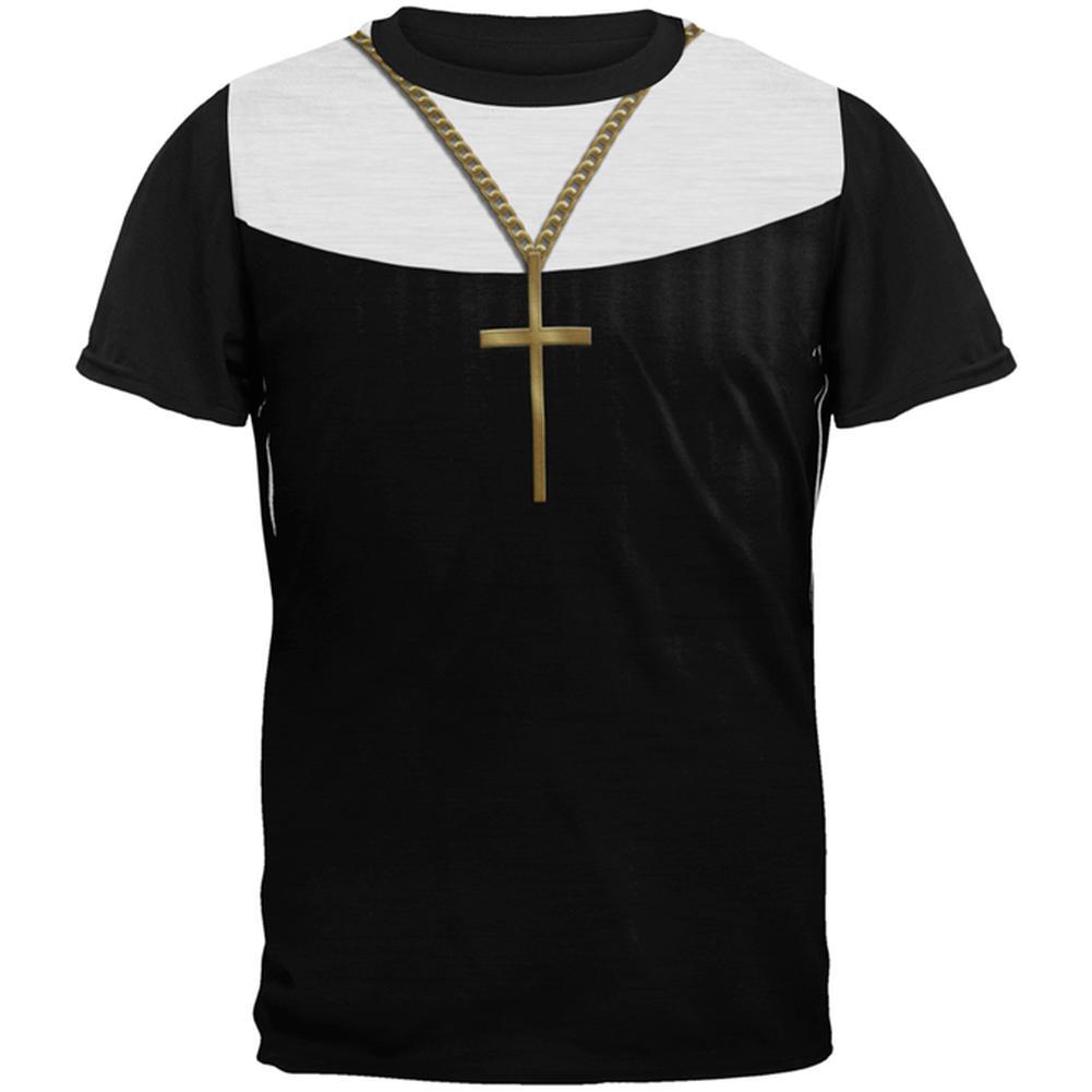 Halloween Nun Habit Costume All Over Mens Black Back T Shirt